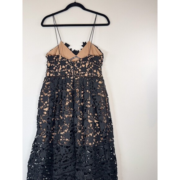 Self Portrait Dress Black Azaelea Midi V Neck Floral Overlay Evening Size 10 - Picture 11 of 15